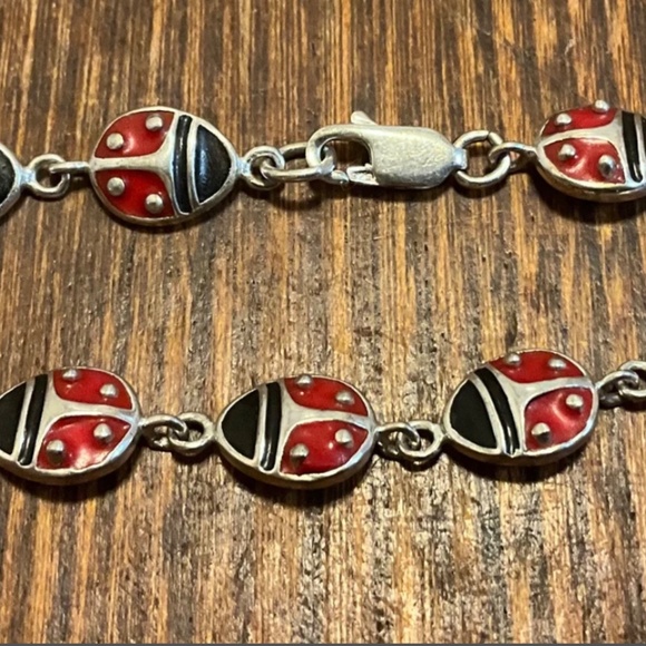 🐞 Ladybug Sterling Rhodium Bracelet, Marked FAS 🐞 - Picture 2 of 9